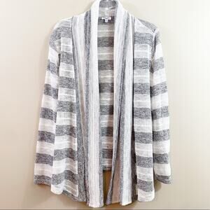 Splendid Drape Open Knit White/Black Striped Long Sleeve Cardigan Sweater